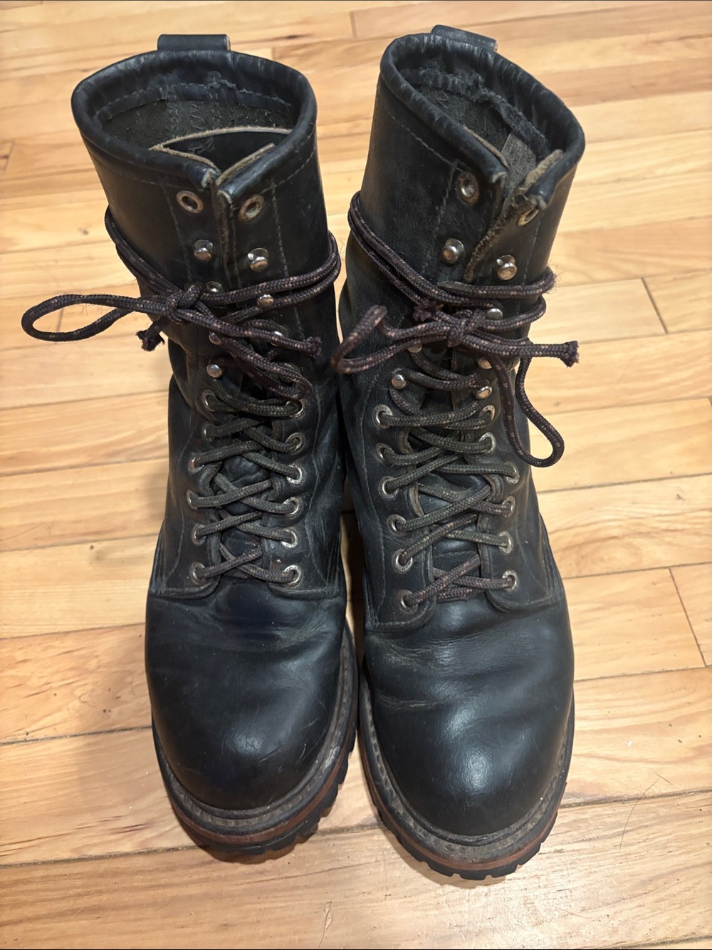 Red Wing Loggers Black Leather Lace-Up Work Boots